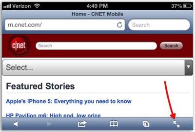 Lướt web toàn màn hình trong iOS 6